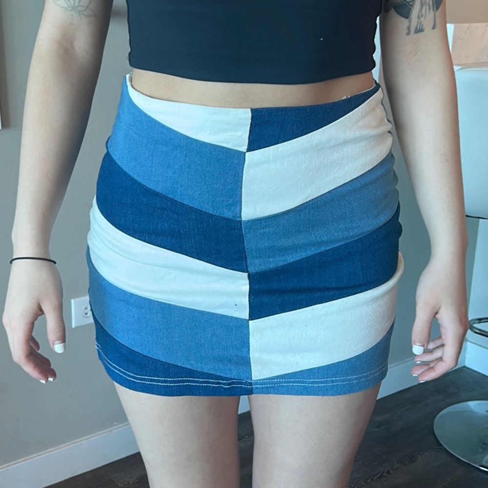 Denim chevron high waisted mini skirt from Altar’d State, Size small